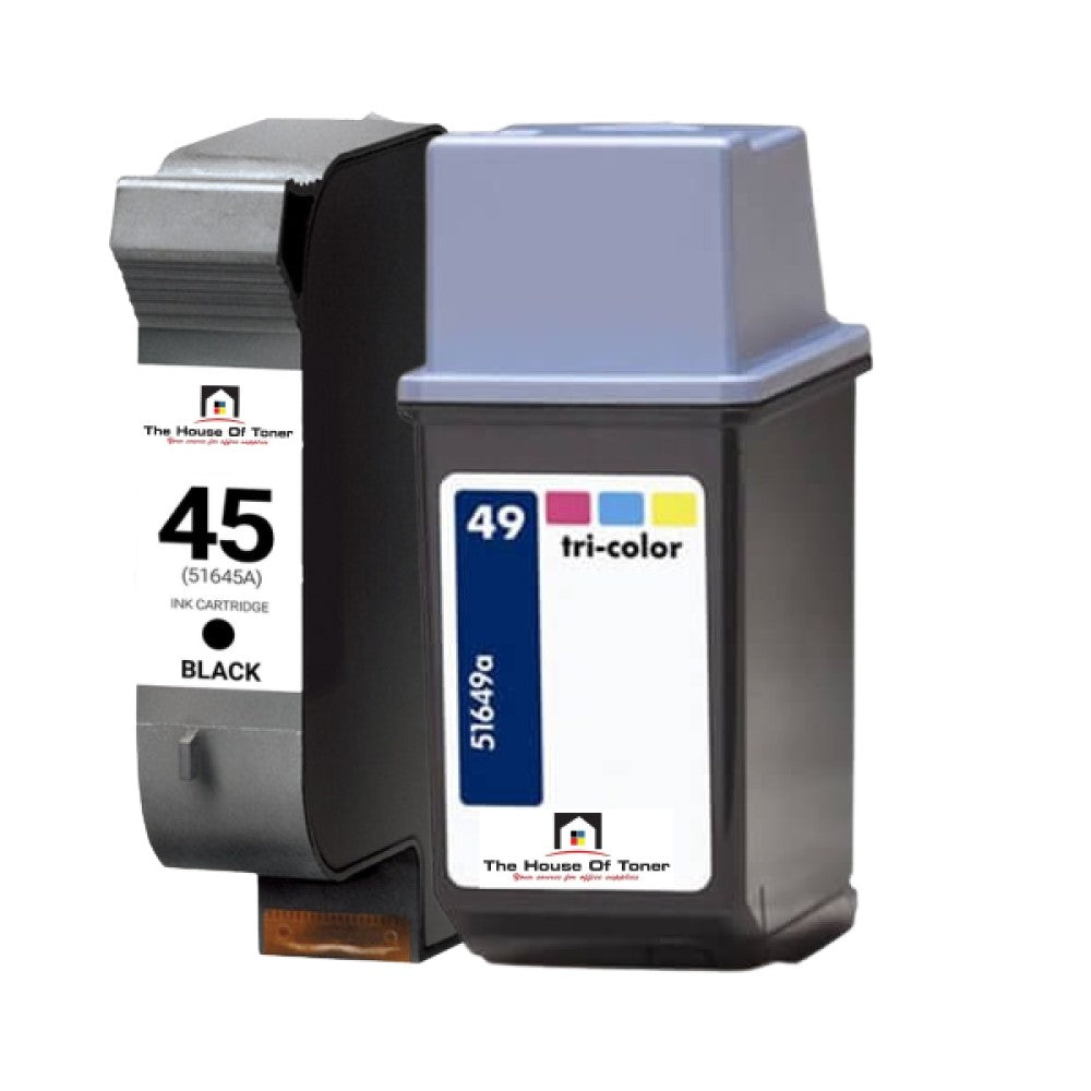 Compatible Ink Cartridge Replacement for HP 51645A, 51649A (45/49) Black & Tri-Color (Black-830 YLD, Tri-Color-25ML) 4-Pack Compatible Ink Cartridge Replacement for HP 51645A, 51649A (45/49) Black & Tri-Color (Black-830 YLD, Tri-Color-25ML) 4-Pack