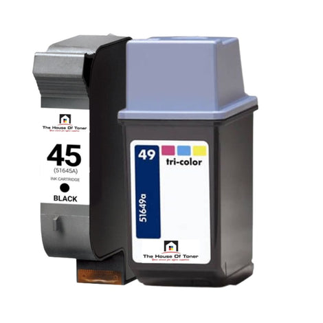 Compatible Ink Cartridge Replacement for HP 51645A, 51649A (45/49) Black & Tri-Color (Black-830 YLD, Tri-Color-25ML) 4-Pack