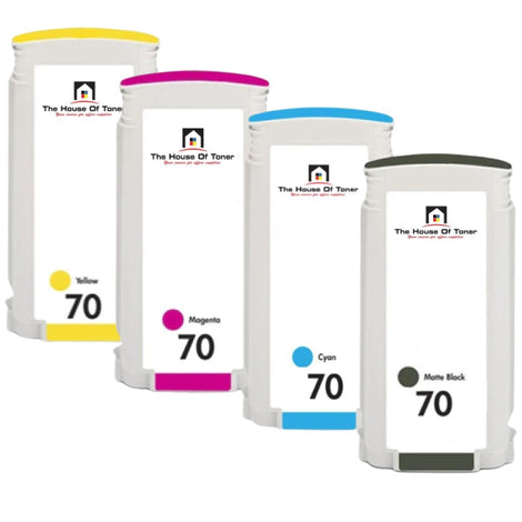 Compatible Ink Cartridge Replacement For HP C9452A, C9453A, C9454A, C9448A (70) Cyan, Magenta, Yellow, Matte Black (130 ML) 4-Pack