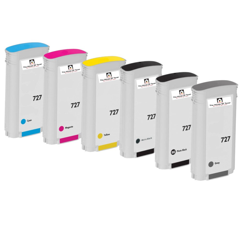 Compatible Ink Cartridge Replacement For HP B3P19A, B3P20A, B3P21A, B3P22A, B3P24A, B3P23A (727) Cyan, Magenta, Yellow, Matte Black, Photo Black, Gray (130 ML) 6-Pack Compatible Ink Cartridge Replacement For HP B3P19A, B3P20A, B3P21A, B3P22A, B3P24A, B3P23A (727) Cyan, Magenta, Yellow, Matte Black, Photo Black, Gray (130 ML) 6-Pack