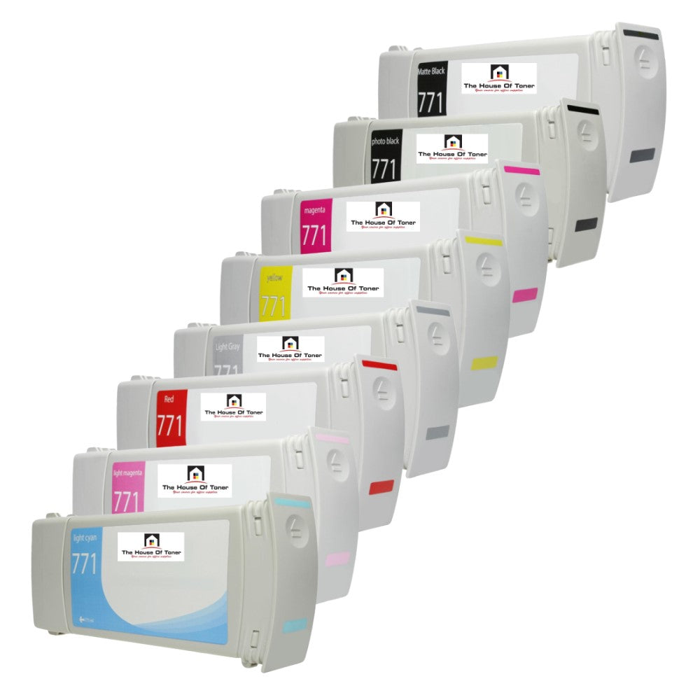 Compatible Ink Cartridge Replacement For HP B6Y15A, B6Y21A, B6Y17A, B6Y18A, B6Y22A, B6Y16A, B6Y19A, B6Y20A (771, 771A) Matte Black, Photo Black, Magenta, Yellow, Light Gray, Chromatic Red, Light Magenta, Light Cyan (775ML YLD) 8-Pack Compatible Ink Cartridge Replacement For HP B6Y15A, B6Y21A, B6Y17A, B6Y18A, B6Y22A, B6Y16A, B6Y19A, B6Y20A (771, 771A) Matte Black, Photo Black, Magenta, Yellow, Light Gray, Chromatic Red, Light Magenta, Light Cyan (775ML YLD) 8-Pack