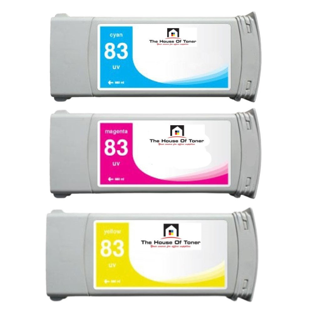 Compatible Ink Cartridge Replacement For HP C4941A, C4942A, C4943A (83) Cyan, Magenta, Yellow (680 ML) 3-Pack Compatible Ink Cartridge Replacement For HP C4941A, C4942A, C4943A (83) Cyan, Magenta, Yellow (680 ML) 3-Pack