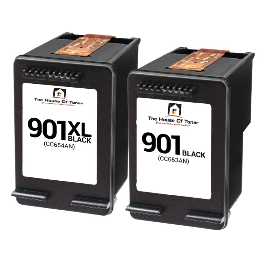 Compatible Ink Cartridge Replacement for HP CC654AN, CC653AN (901XL/901) High Yield Black & Black (High Yield Black-700 YLD, Black-200 YLD) Dual Pack Compatible Ink Cartridge Replacement for HP CC654AN, CC653AN (901XL/901) High Yield Black & Black (High Yield Black-700 YLD, Black-200 YLD) Dual Pack