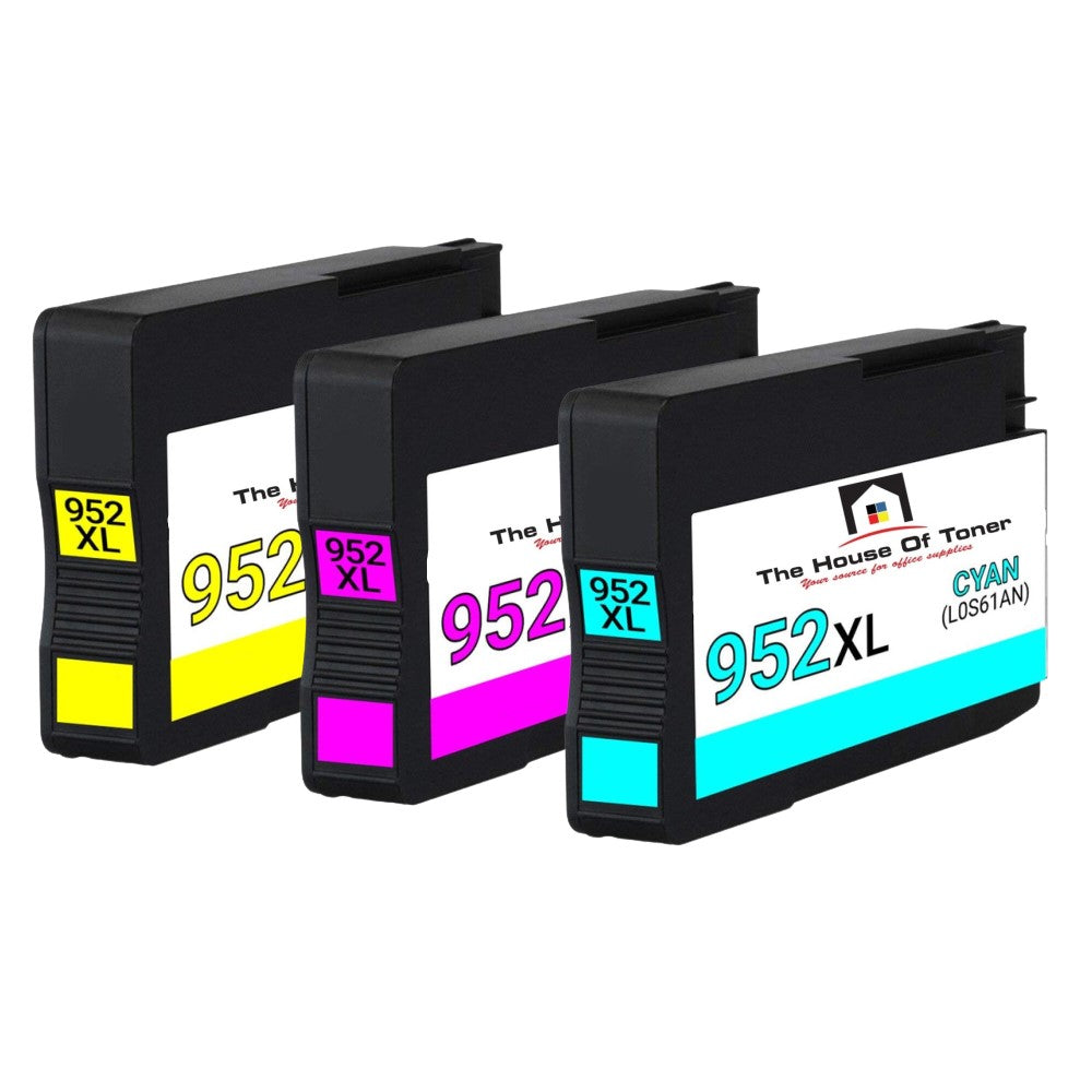 Compatible Ink Cartridge Replacement for HP L0S61AN, L0S64AN, L0S67AN (952XL) High Yield Cyan, Yellow, Magenta (2K YLD) 3-Pack Compatible Ink Cartridge Replacement for HP L0S61AN, L0S64AN, L0S67AN (952XL) High Yield Cyan, Yellow, Magenta (2K YLD) 3-Pack