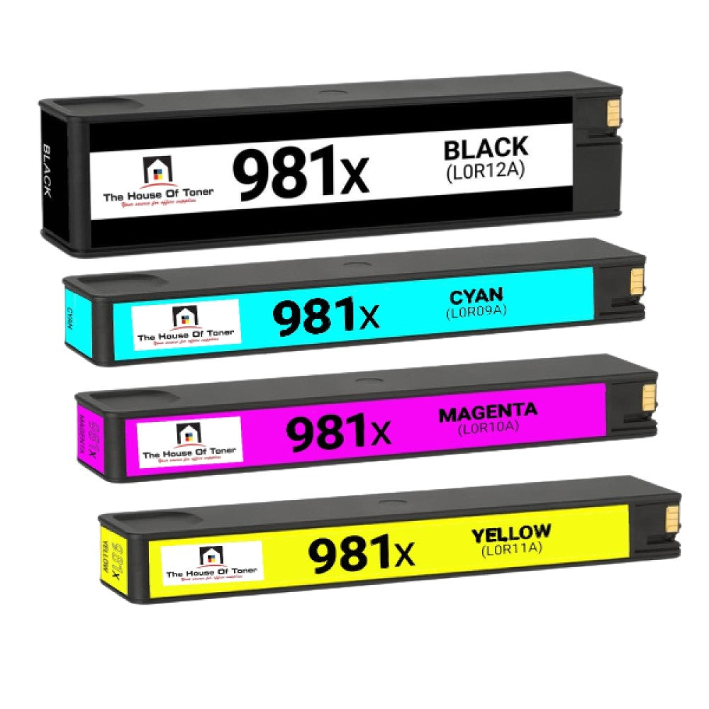 Compatible Ink Cartridge Replacement for HP L0R09A, L0R10A, L0R11A, L0R12A (981XL) High Yield Cyan, Magenta, Yellow, Black (10K YLD) 4-Pack Compatible Ink Cartridge Replacement for HP L0R09A, L0R10A, L0R11A, L0R12A (981XL) High Yield Cyan, Magenta, Yellow, Black (10K YLD) 4-Pack