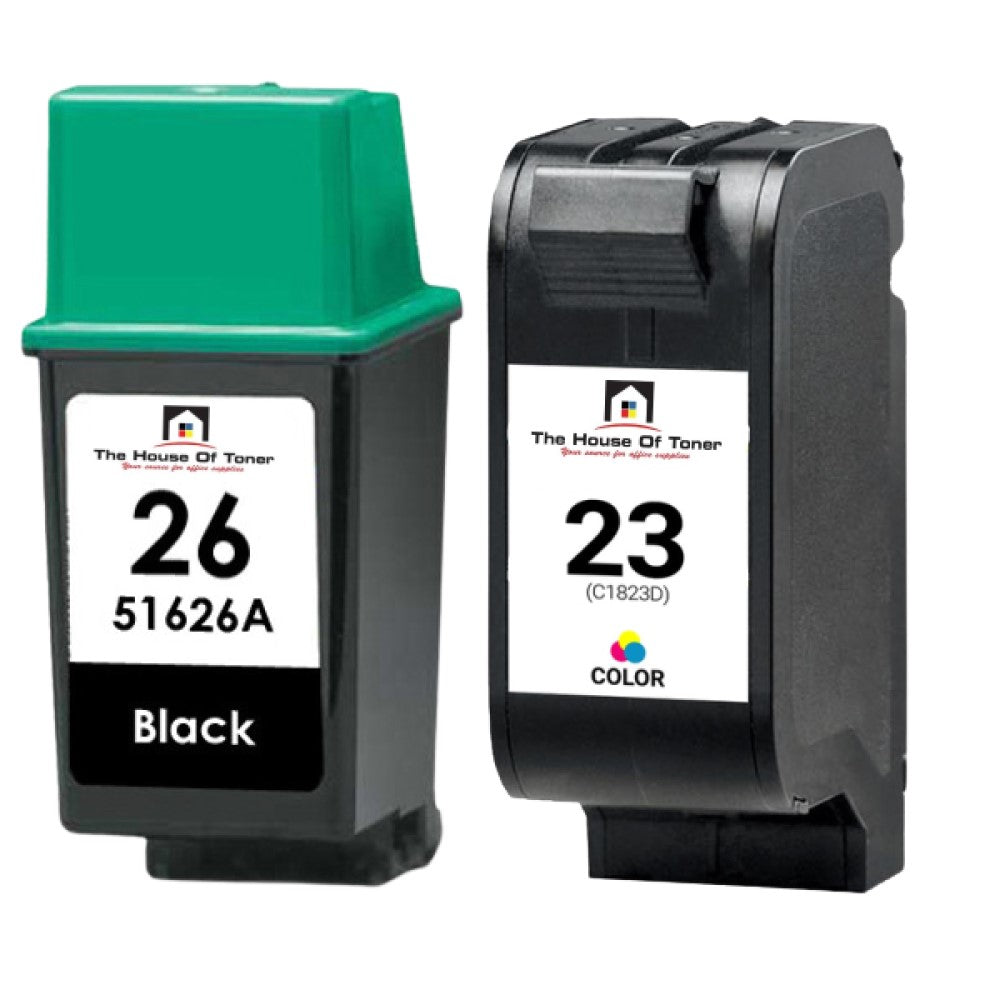 Compatible Ink Cartridge Replacement For HP C1823D, 51626A (23/26) Black & Tri-Color (Black- 790 YLD,Tri-Color-38ML) 2-Pack Compatible Ink Cartridge Replacement For HP C1823D, 51626A (23/26) Black & Tri-Color (Black- 790 YLD,Tri-Color-38ML) 2-Pack