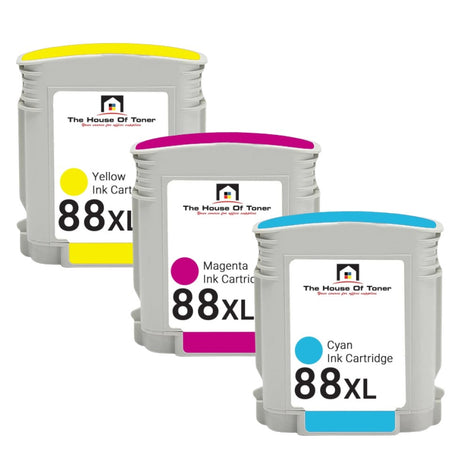 Compatible Ink Cartridge Replacement for HP C9391AN, C9392AN, C9393AN (88XL) High Cyan, Magenta, Yellow (1.5K YLD) 3-Pack