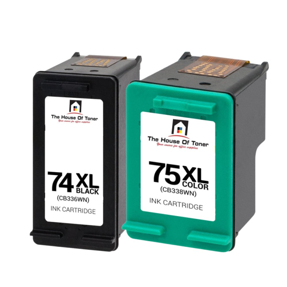 Compatible Ink Cartridge Replacement for HP CB336WN, CB338WN (74XL/75XL) Black & Tri-Color (Black-750 YLD, Tri-Color-520 YLD) 2-Pack Compatible Ink Cartridge Replacement for HP CB336WN, CB338WN (74XL/75XL) Black & Tri-Color (Black-750 YLD, Tri-Color-520 YLD) 2-Pack