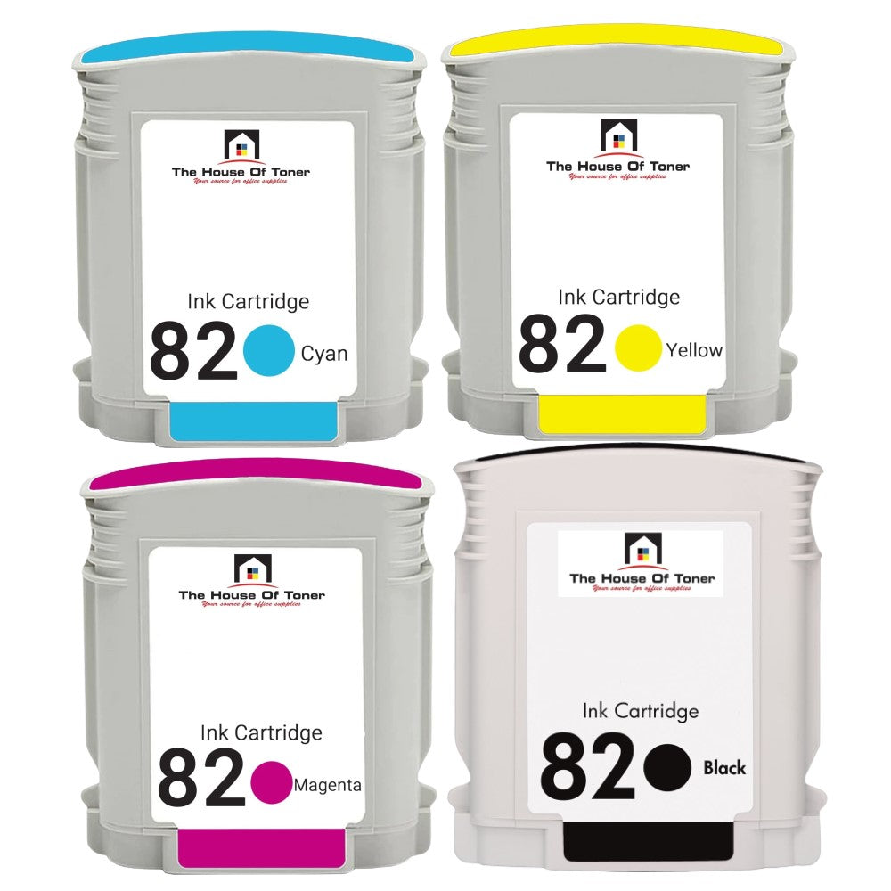 Compatible Ink Cartridge Replacement For HP C4911A, C4913A, C4912A, CH565A (82) Cyan, Magenta, Yellow, Black (3.2K YLD) 4-Pack Compatible Ink Cartridge Replacement For HP C4911A, C4913A, C4912A, CH565A (82) Cyan, Magenta, Yellow, Black (3.2K YLD) 4-Pack