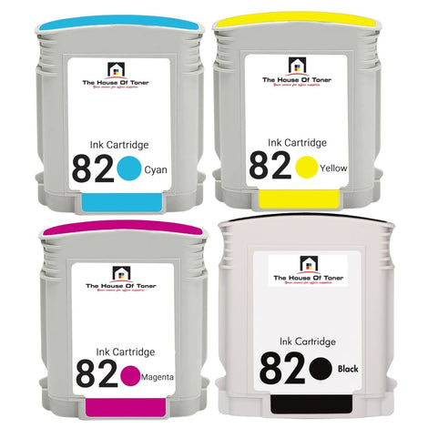 Compatible Ink Cartridge Replacement For HP C4911A, C4913A, C4912A, CH565A (82) Cyan, Magenta, Yellow, Black (3.2K YLD) 4-Pack