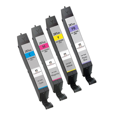 Compatible Ink Cartridge Replacement for CANON 1980C001, 1981C001, 1982C001, 1984C001 (CLI-281XXLC,M,Y,PB) Extra High Cyan, Magenta, Yellow, Photo Blue (11.7ML) 4-Pack