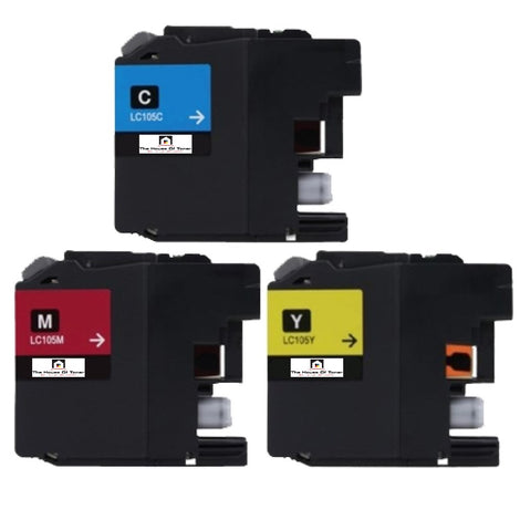 Compatible Toner Cartridge Replacement For Brother LC105C, LC105M, LC105Y (LC-105C, LC-105Y, LC-105M) Cyan, Yellow, Magenta (1.2K YLD) 3-Pack
