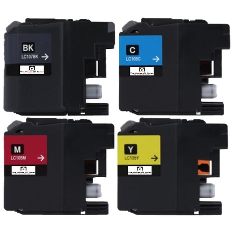 Compatible Toner Cartridge Replacement For Brother LC105C, LC105M, LC105Y, LC105BK (LC-105C, LC-105Y, LC-105M, LC-107BK) Cyan, Yellow, Magenta, Black (1.2K YLD) 4-Pack