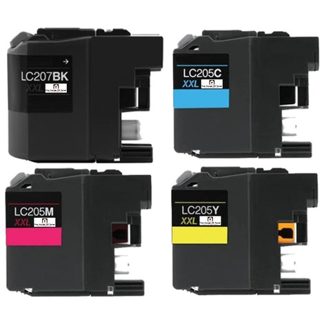 Compatible Ink Cartridge Replacement for BROTHER LC207BK, LC205C, LC205Y, LC205M (LC-207BK, LC-205C, LC-205Y, LC-205M XXL) Cyan, Magenta, Yellow, Black (1.2K YLD) 4-Pack