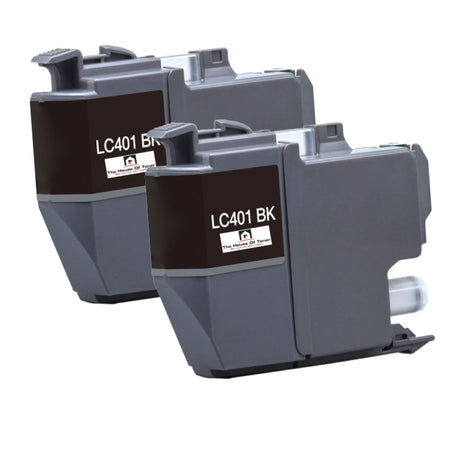 Compatible Ink Cartridge Replacement for BROTHER LC401BK (LC-401BK) Black (200 YLD) 2-Pack