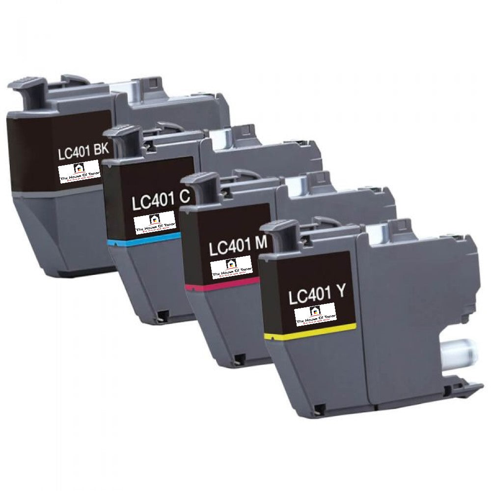 Compatible Ink Cartridge Replacement for BROTHER LC401C, LC401M, LC401Y, LC401BK (LC-401C, LC-401M, LC-401Y, LC-401BK) Cyan, Magenta, Yellow, Black (200 YLD) 4-Pack Compatible Ink Cartridge Replacement for BROTHER LC401C, LC401M, LC401Y, LC401BK (LC-401C, LC-401M, LC-401Y, LC-401BK) Cyan, Magenta, Yellow, Black (200 YLD) 4-Pack