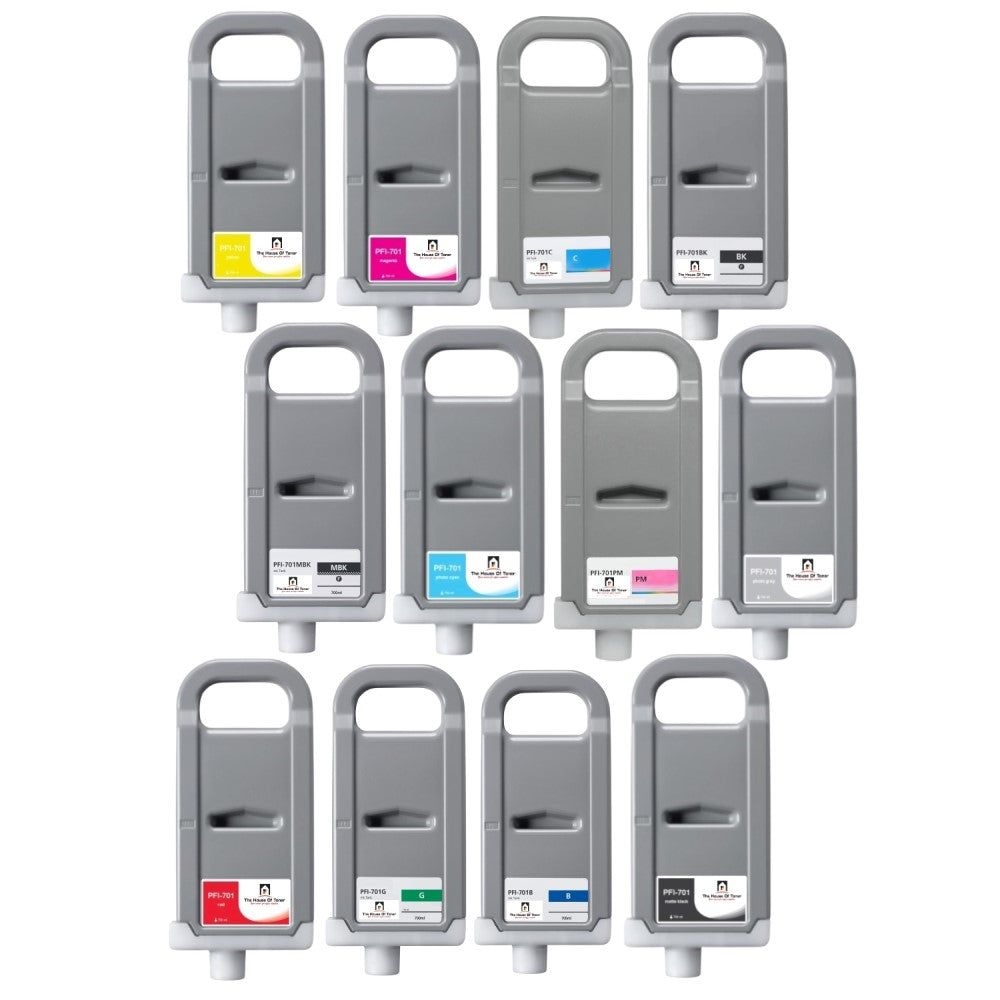 Compatible Ink Cartridge Replacement For CANON 0906B001AA,0907,0908,0909,0910,0899,0900,0901,0902,0903,0904,0905 (PFI-701) Cyan,Magenta,Yellow,Matte Black,Blue,Photo Black,Green,Gray,Photo Cyan,Photo Gray,Photo Magenta,Red (700ML) 12-Pack Compatible Ink Cartridge Replacement For CANON 0906B001AA,0907,0908,0909,0910,0899,0900,0901,0902,0903,0904,0905 (PFI-701) Cyan,Magenta,Yellow,Matte Black,Blue,Photo Black,Green,Gray,Photo Cyan,Photo Gray,Photo Magenta,Red (700ML) 12-Pack