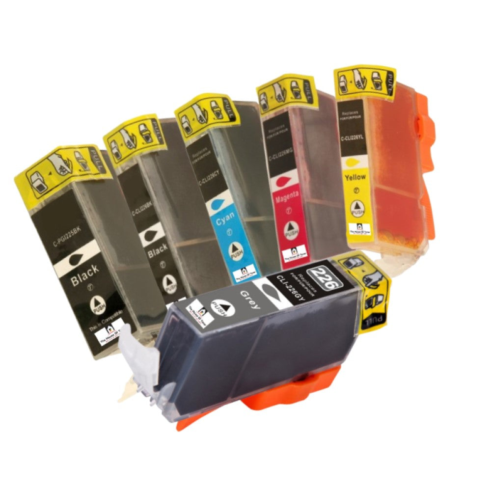 Compatible Ink Cartridge Replacement For CANON 4546B001, 4547B001, 4548B001, 4549B001, 4530B001, 4550B001 (CLI-226BK, C, Y, M, GY, PGI-225BK) Black, Cyan, Yellow, Magenta, Gray (510 YLD) 6-Pack Compatible Ink Cartridge Replacement For CANON 4546B001, 4547B001, 4548B001, 4549B001, 4530B001, 4550B001 (CLI-226BK, C, Y, M, GY, PGI-225BK) Black, Cyan, Yellow, Magenta, Gray (510 YLD) 6-Pack