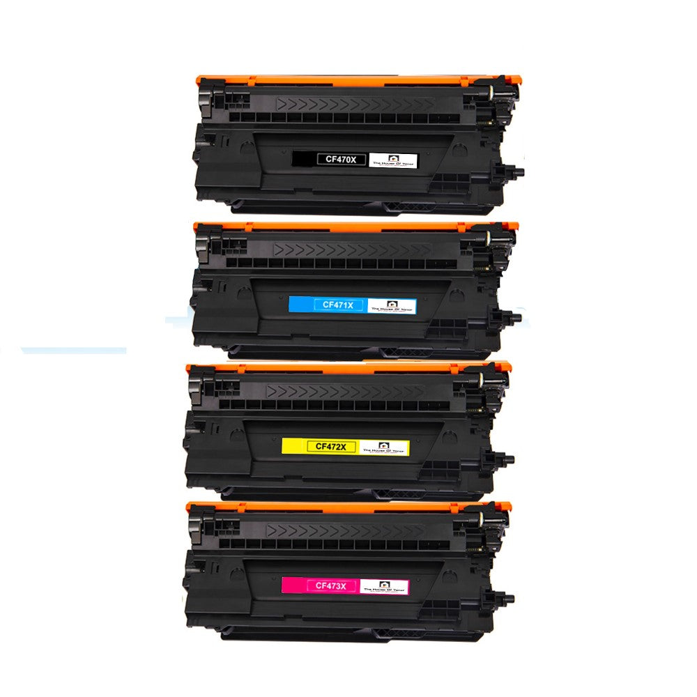 Compatible Toner Cartridge Replacement for HP CF470X, CF471X, CF472X, CF472X (657X) High Yield Black, Cyan, Yellow, Magenta (27K YLD- Black, 23K YLD- Color) 4-Pack Compatible Toner Cartridge Replacement for HP CF470X, CF471X, CF472X, CF472X (657X) High Yield Black, Cyan, Yellow, Magenta (27K YLD- Black, 23K YLD- Color) 4-Pack
