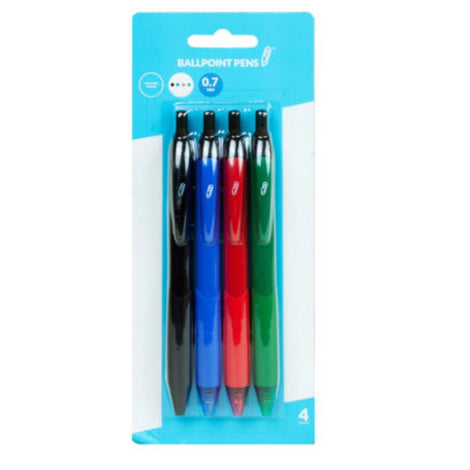 CI210 Retractable 0.7Mm Ballpoint Pens, Black/Blue/Red/Green (4Pk)
