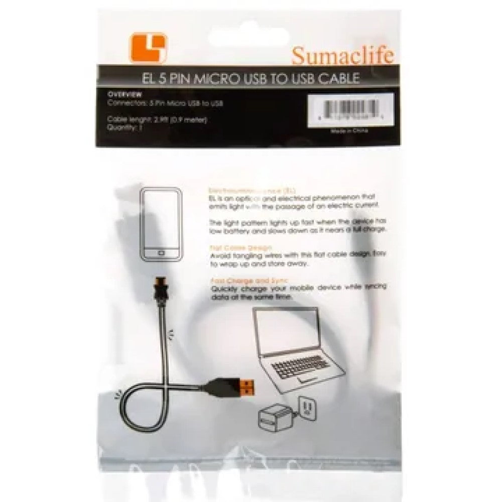 EC416 SumacLife 2.9 Foot Micro USB Charge Cable with Green Light EC416 SumacLife 2.9 Foot Micro USB Charge Cable with Green Light