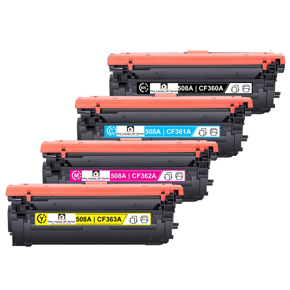 Compatible Toner Cartridge Replacement for HP CF360A, CF361A, CF362A, CF363A (508A) Black, Cyan, Yellow, Magenta (6K YLD) 4-Pack Compatible Toner Cartridge Replacement for HP CF360A, CF361A, CF362A, CF363A (508A) Black, Cyan, Yellow, Magenta (6K YLD) 4-Pack