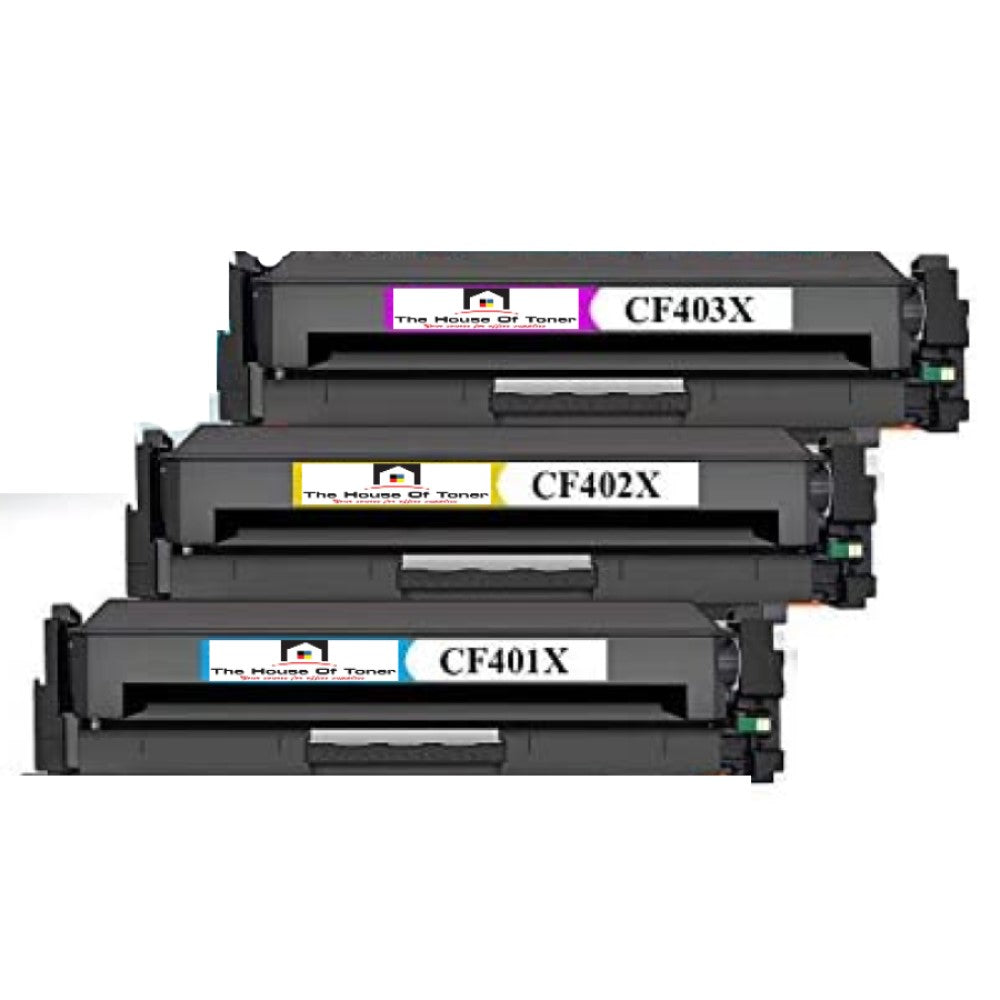 Compatible Toner Cartridge Replacement for HP CF401X, CF402X, CF403X (201X) Cyan, Magenta, Yellow (3-Pack) Compatible Toner Cartridge Replacement for HP CF401X, CF402X, CF403X (201X) Cyan, Magenta, Yellow (3-Pack)