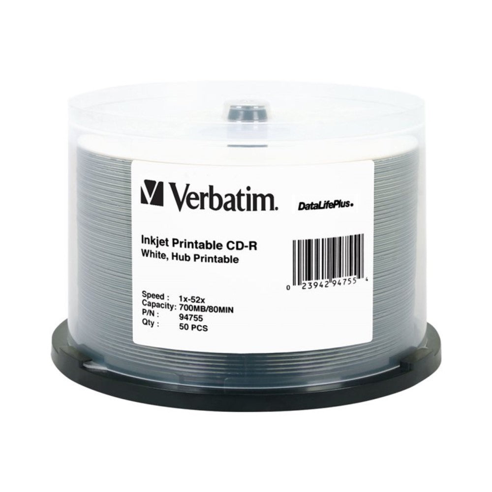 VER94755 Verbatim DataLifePlus - 50 x CD-R - 700 MB (80min) 52x - white - ink jet printable surface, printable inner hub - spindle