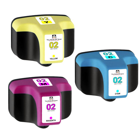 Compatible Ink Cartridge Replacement for HP C8771WN, C8772WN, C8773WN (02) Cyan, Magenta, Yellow (550 YLD) 3-Pack