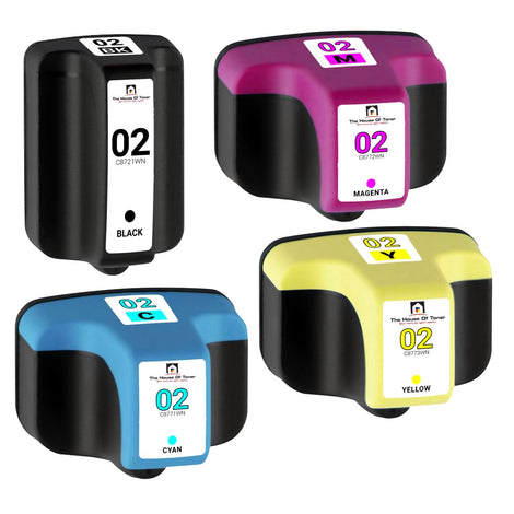 Compatible Ink Cartridge Replacement for HP C8721WN, C8771WN, C8772WN, C8773WN (02) Black, Cyan, Magenta, Yellow (Black-660 YLD, Color-550 YLD) 4-Pack