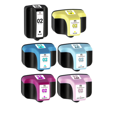 Compatible Ink Cartridge Replacement for HP C8721WN, C8771WN, C8772WN, C8773WN, C8774WN, C8775WN (02) Black, Cyan, Magenta, Yellow, Light Cyan, Light Magenta (Black-660 YLD, Color-550 YLD) 6-Pack