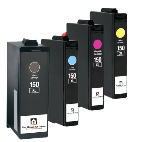Compatible Ink Cartridge Replacement For Lexmark 14N1614, 14N1615, 14N1616, 14N1618 (150XL, Black, Cyan, Magenta, Yellow) 750 YLD- Black, 700 YLD- Color (4-Pack)