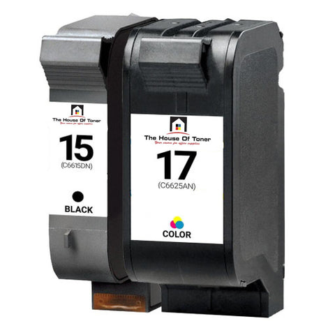 Compatible Ink Cartridge Replacement for HP C6615DN, C6625AN (15/17) Black (Black-42ML, Color-38ML) 2-Pack