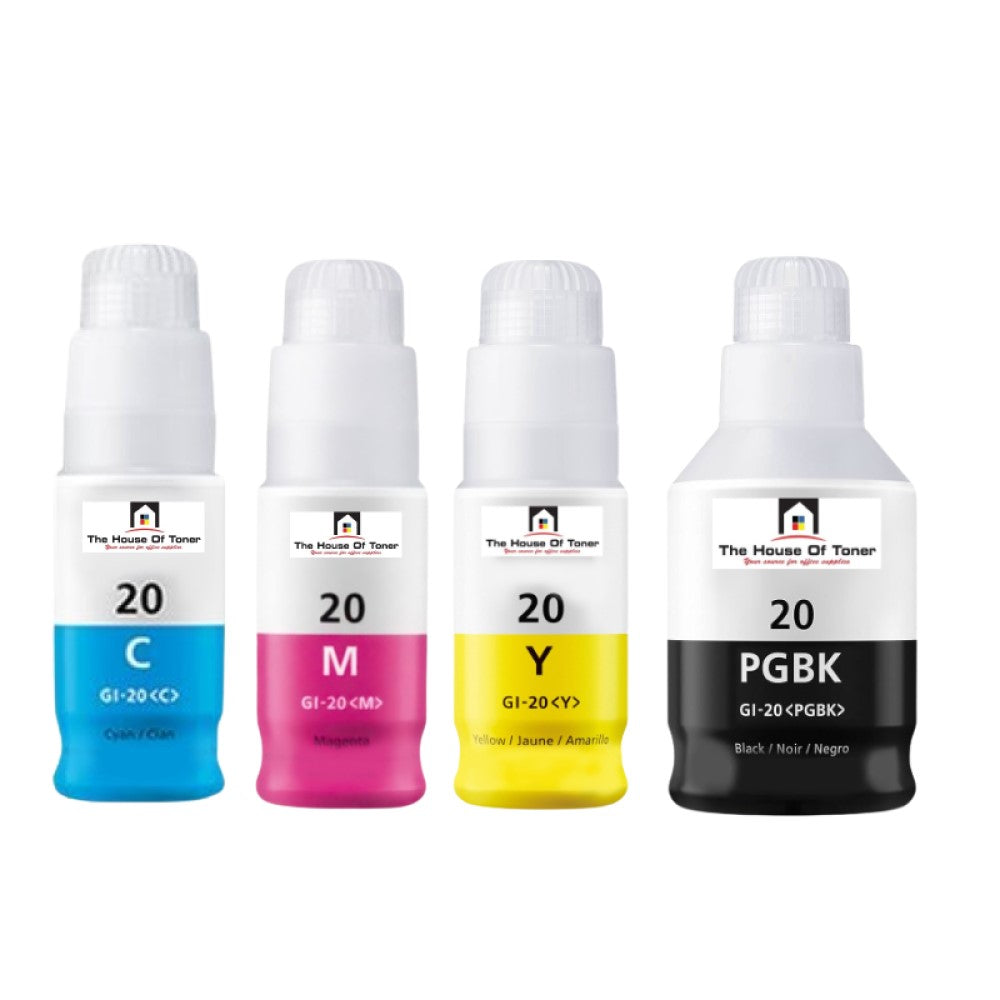 Compatible Ink Cartridge Replacement For CANON 3394C001, 3395C001, 3396C001, 3383C001 (GI-20C, Y, M, BK) Cyan, Yellow, Magenta, Black (170ML- Black, 70ML- Colors) 4-Pack