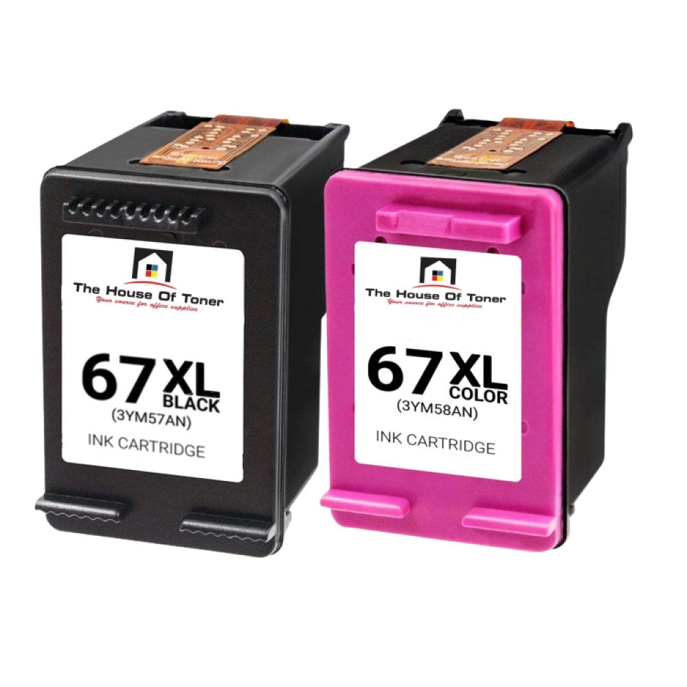 Compatible Ink Cartridge Replacement For HP 3YM57AN, 3YM58AN (67XL) Black & Tri-Color (Black-240 YLD, Tri-Color-200 YLD) 2-Pack