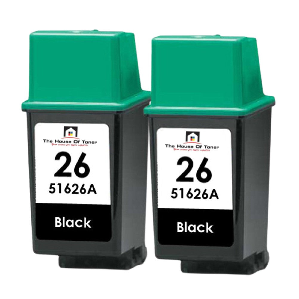 Compatible Ink Cartridge Replacement For HP 51626A (26) Black (790 YLD) 2-Pack