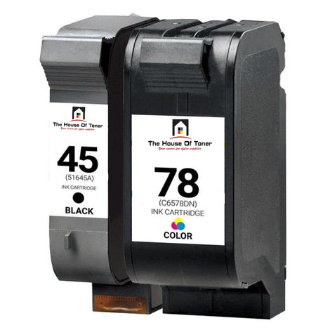Compatible Ink Cartridge Replacement for HP 51645A, C6578DN (45/78) Black & Color (Black-830 YLD, Color-560 YLD) 2-Pack
