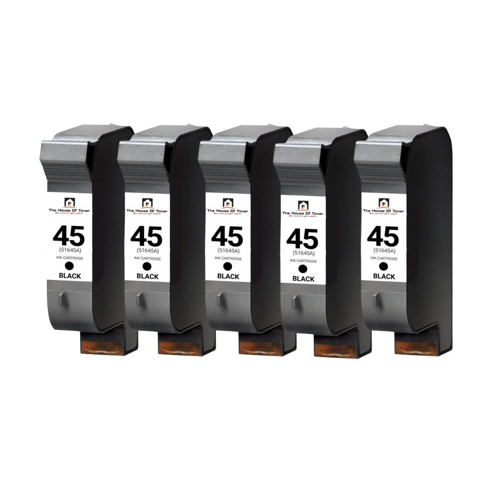 Compatible Ink Cartridge Replacement For HP 51645A (45) Black (5-Pack)