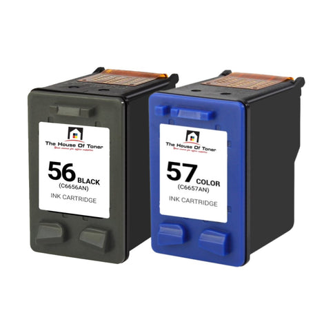 Compatible Ink Cartridge Replacement For HP C6656AN, C6657AN (56/57) Black & Tri-Color (Black-450 YLD, Color-500 YLD) 2-Pack