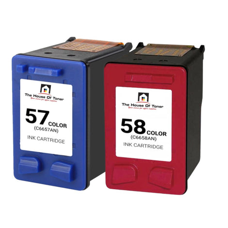 Compatible Ink Cartridge Replacement For HP C6656AN, C6658AN (57/58) Tri-Color (56 Tri-Color-500 YLD, 57 Tri-Color-125 YLD) 2-Pack