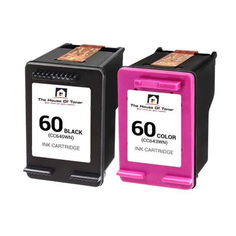 Compatible Ink Cartridge Replacement for HP CC640WN, CC643WN (60) Black & Tri-Color (Black-200 YLD, Tri-Color-160 YLD) 2-Pack