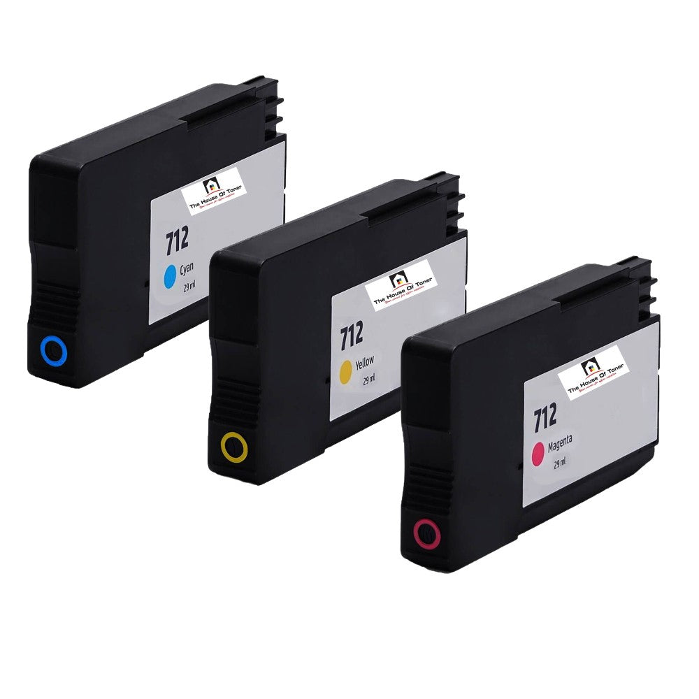 Compatible Ink Cartridge Replacement For HP 3ED67A, 3ED68A, 3ED69A (712) Cyan, Magenta, Yellow (29ML) 3-Pack