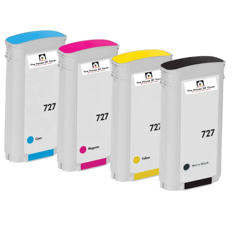 Compatible Ink Cartridge Replacement For HP B3P19A, B3P20A, B3P21A, B3P22A (727) Cyan, Magenta, Yellow, Matte Black (130 ML) 4-Pack