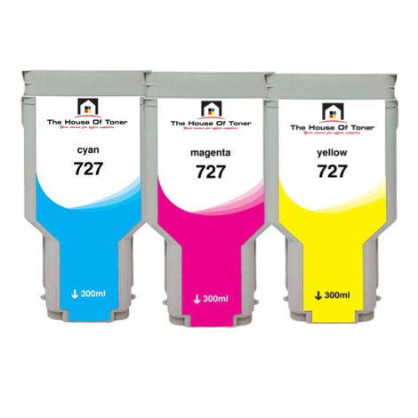 Compatible Ink Cartridge Replacement For HP F9J76A, F9J77A, F9J78A (727) Cyan, Magenta, Yellow (300 ML) 3-Pack
