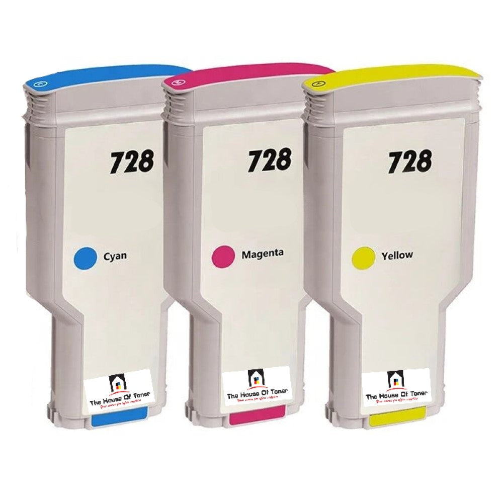 Compatible Ink Cartridge Replacement For HP F9J67A, F9J66A, F9J65A (728) Cyan, Magenta, Yellow (130ML) 3-Pack