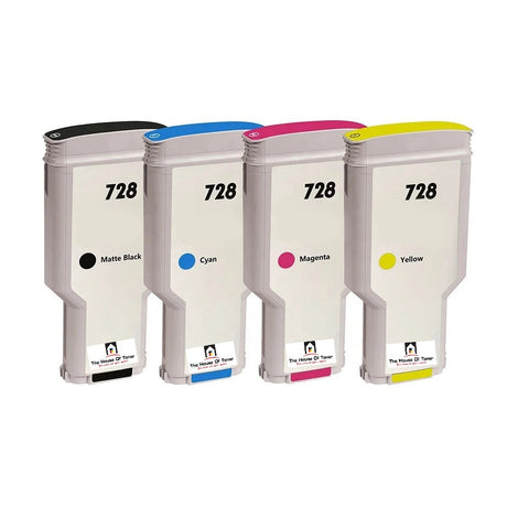 Compatible Ink Cartridge Replacement For HP F9J67A, F9J66A, F9J65A, F9J68A (728) Cyan, Magenta, Yellow, Matte Black (300ML-Black, 130ML-Colors) 4-Pack
