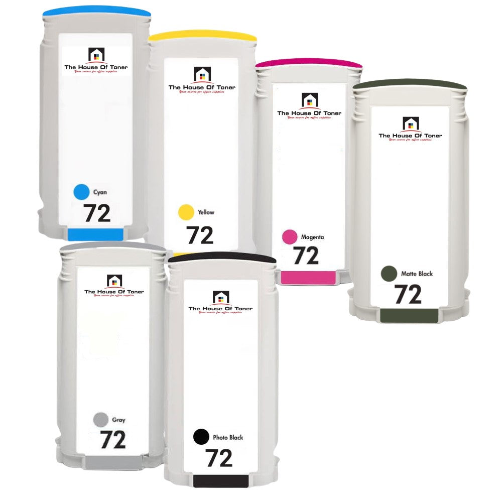 Compatible Ink Cartridge Replacement for HP C9371A, C9372A, C9373A, C9403A, C9370A, C9374A (72) Cyan, Magenta, Yellow, Matte Black, Photo Black, Gray (130 ML) 6-Pack