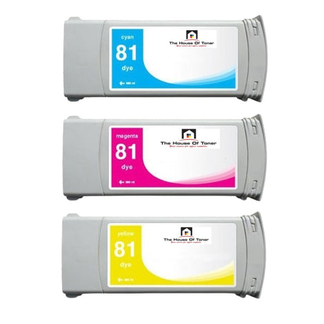 Compatible Ink Cartridge Replacement For HP C4931A, C4932A, C4933A (81) Cyan, Magenta, Yellow (680 ML) 3-Pack