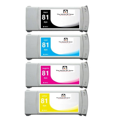 Compatible Ink Cartridge Replacement For HP C4931A, C4932A, C4933A, C4930A (81) Cyan, Magenta, Yellow, Black (680 ML) 4-Pack
