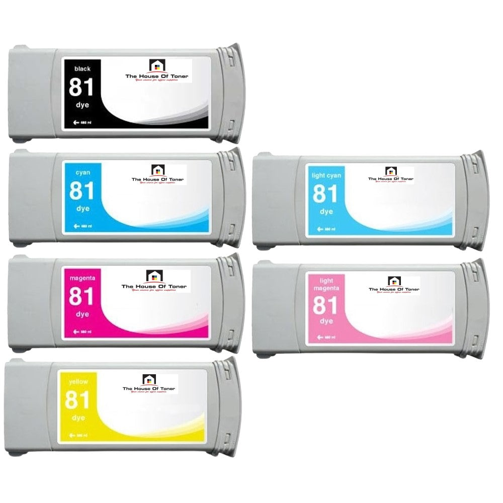 Compatible Ink Cartridge Replacement For HP C4931A, C4932A, C4933A, C4930A, C4934A, C4935A (81) Cyan, Magenta, Yellow, Black, Light Cyan, Light Magenta (680 ML) 6-Pack